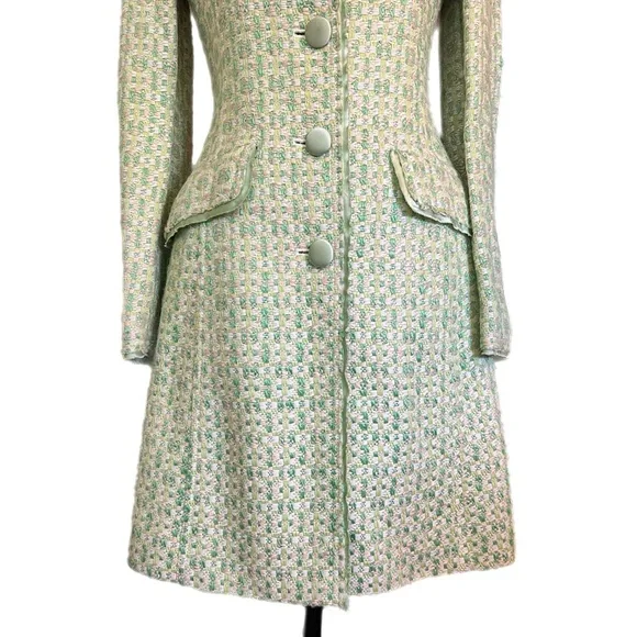 Vintage Lime Green Tweed Duster Trench Coat ASO Lorelai Gilmore Girls - Picture 6 of 12